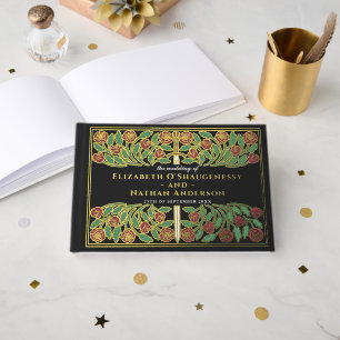 Black Fantasy Royal Medieval Floral Sword Wedding Foil Guest Book