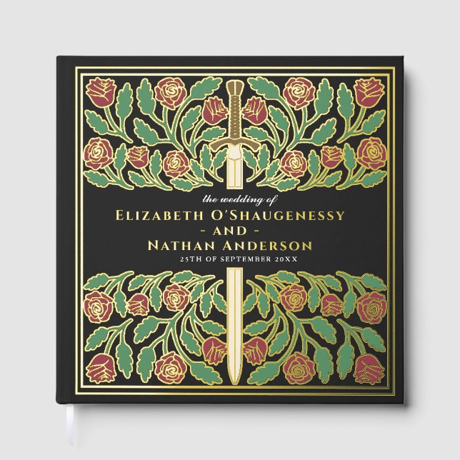Black Fantasy Royal Medieval Sword Wedding Foil Guest Book (Front)