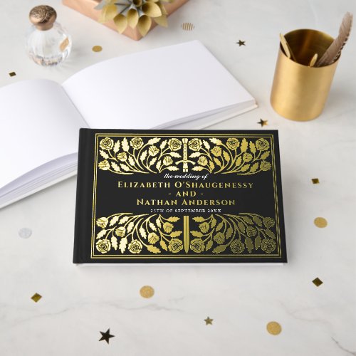 Black Fantasy Royal Medieval Sword Wedding Foil Guest Book