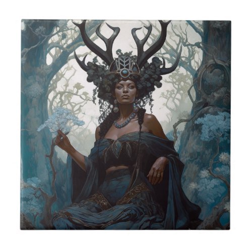 Black Fantasy Sorceress Magic Fantasy Ceramic Tile