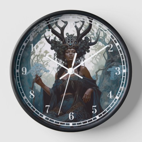 Black Fantasy Sorceress Magic Fantasy Clock