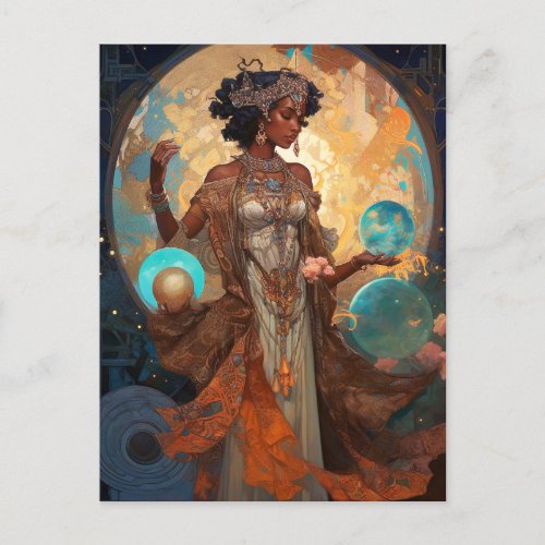 Black Fantasy Sorceress Magic Fantasy Postcard