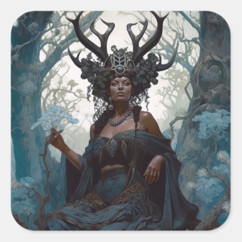 Black Fantasy Sorceress Magic Fantasy Square Sticker