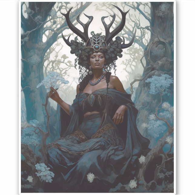 Black Fantasy Sorceress Magic Fantasy Sticker (Front)