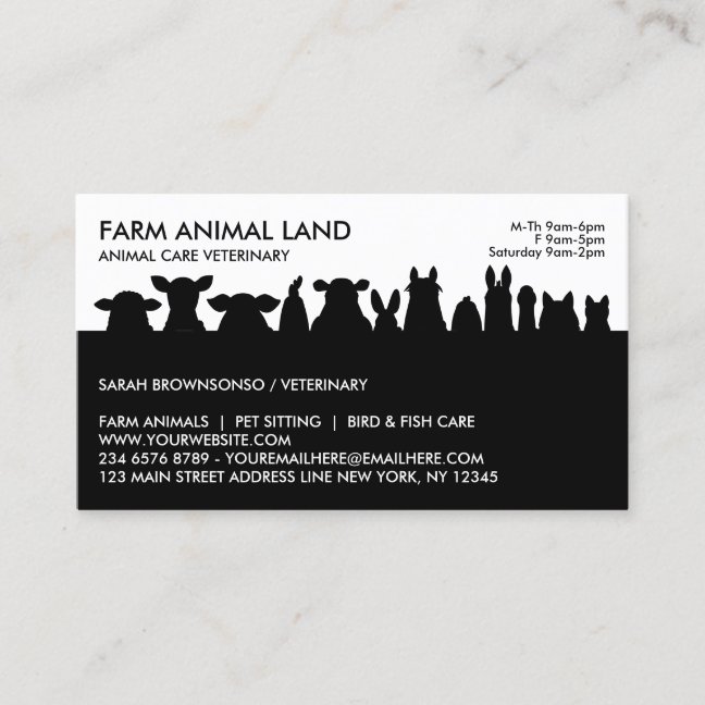 Black Farm Animal Appointment Visit Veterinarian Business Card