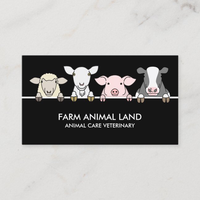 Black Farm Animal Veterinary Cow Sheep Goat Pig Business Card