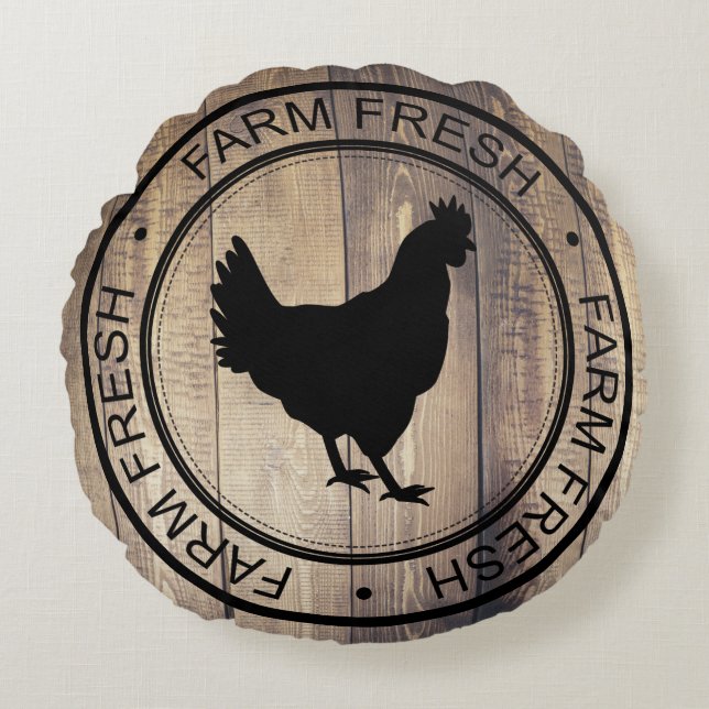 Black Farm Fresh Black Hen Farmhouse Label Round Pillow (Front)