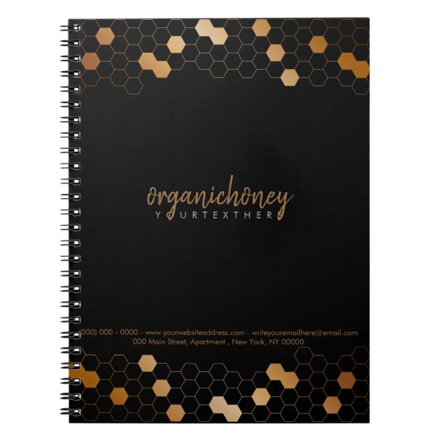 Black Farm Honeycomb Bee Apiary Organic Gold Notebook (Front)