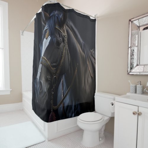 Black Farm Horse Shower Curtain