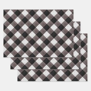 Black Farmhouse Buffalo Plaid Check Patterned Wrapping Paper Sheets