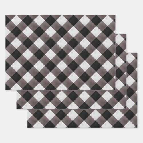 Black Farmhouse Buffalo Plaid Check Patterned Wrapping Paper Sheets