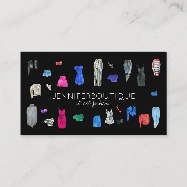 Black Fashion Laundry Style Sewing Tailor Clothes Business Card (Front)