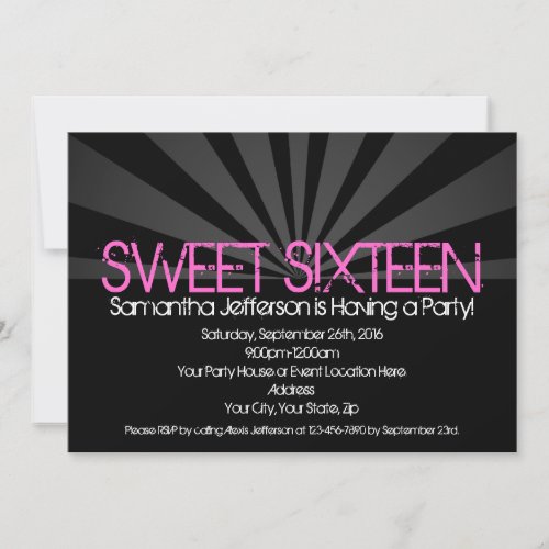 Black Fashion Spotlight Sweet 16 Party Invitations