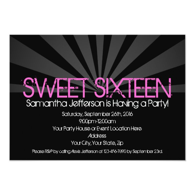 sweet 16 black light party invitations