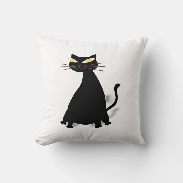 Black Fat Cat Throw Pillow (Front)