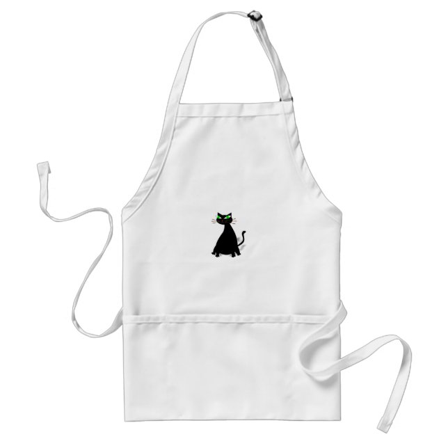 Black Fat Cat With Green Eyes Adult Apron (Front)