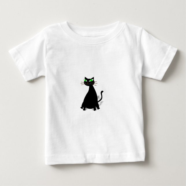 Black Fat Cat With Green Eyes Baby T-Shirt (Front)
