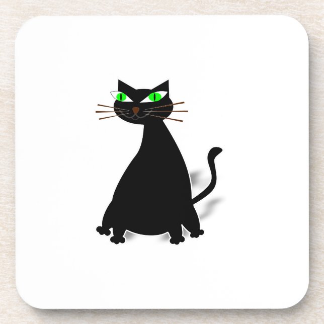 Black Fat Cat With Green Eyes Beverage Coaster (Front)