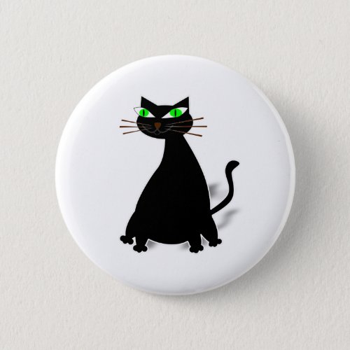 Black Fat Cat With Green Eyes Button