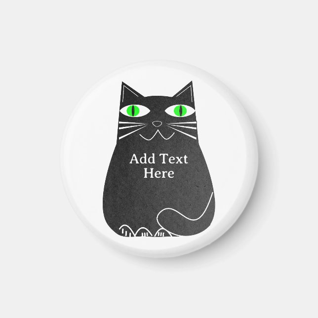 Black Fat Cat With Green Eyes Custom Text Magnet (Front)