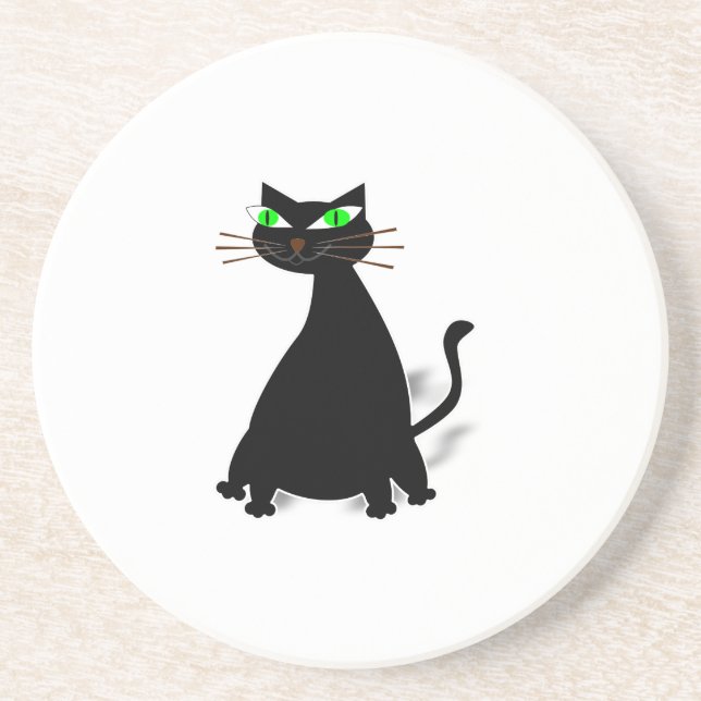 Black Fat Cat With Green Eyes Drink Coaster (Front)
