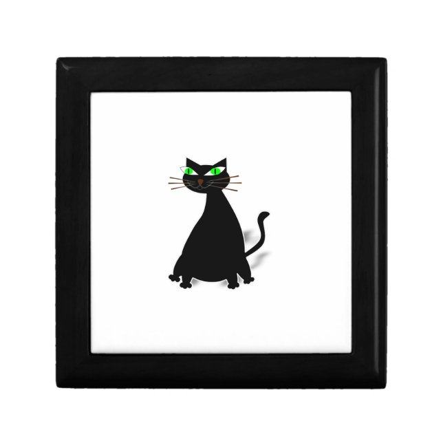 Black Fat Cat With Green Eyes Jewelry Box (Front)