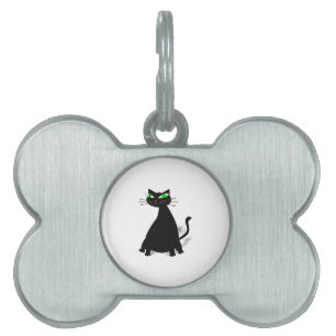 Black Fat Cat With Green Eyes Pet ID Tag