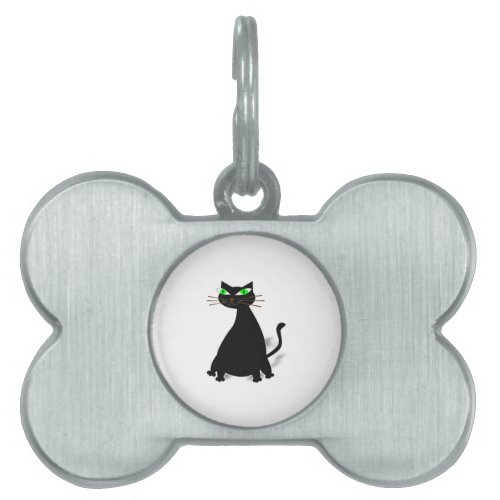 Black Fat Cat With Green Eyes Pet ID Tag