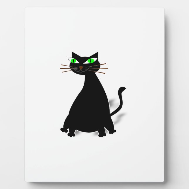 Black Fat Cat With Green Eyes Plaque (Front)