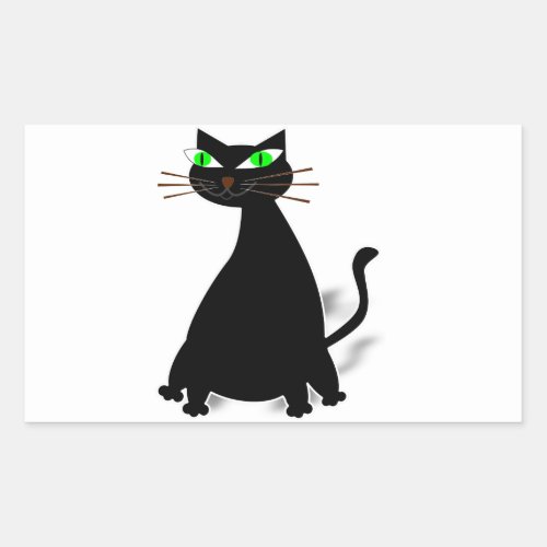 Black Fat Cat With Green Eyes Rectangular Sticker