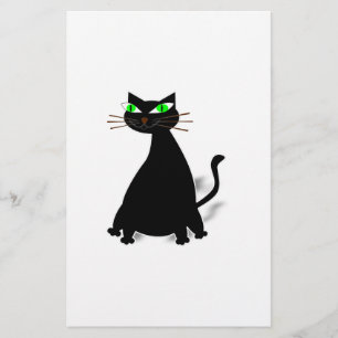 Black Fat Cat With Green Eyes Stationery