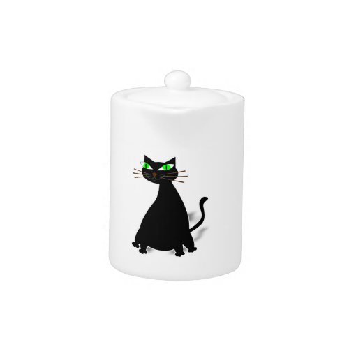 Black Fat Cat With Green Eyes Teapot