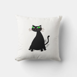 Black Fat Cat With Green Eyes Throw Pillow