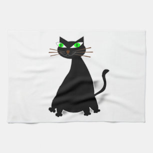 Black Fat Cat With Green Eyes Towel