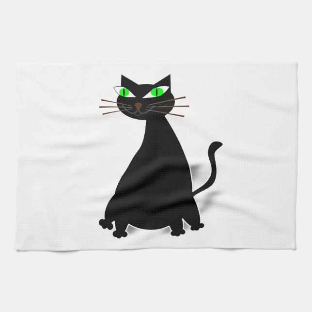 Black Fat Cat With Green Eyes Towel (Horizontal)