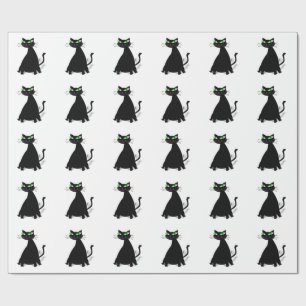 Black Fat Cat With Green Eyes Wrapping Paper