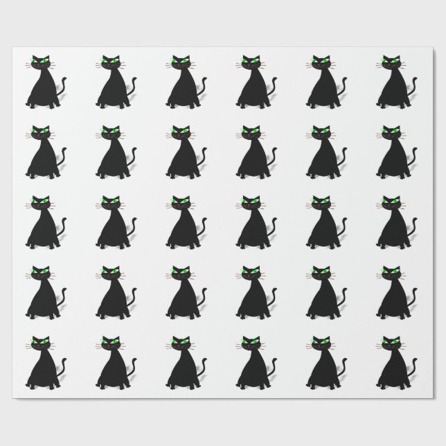 Black Fat Cat With Green Eyes Wrapping Paper (Flat)