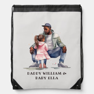 Black Father and Daughter Bond (2) Drawstring Bag