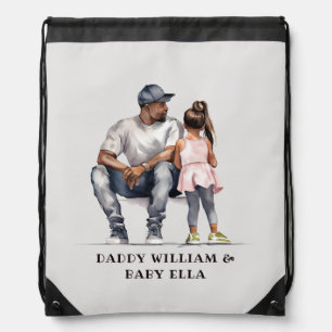 Black Father and Daughter Bond (3) Drawstring Bag