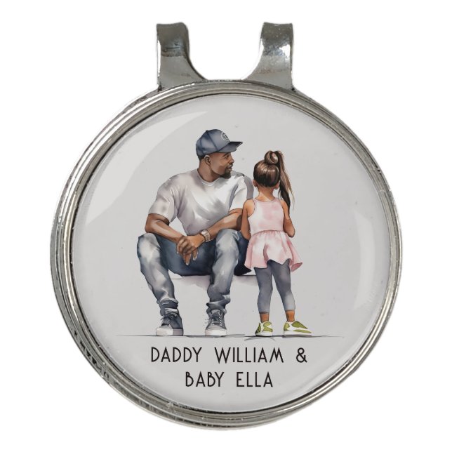 Black Father and Daughter Bond (3) Golf Hat Clip (Front)