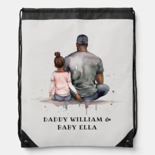 Black Father and Daughter Bond (4) Drawstring Bag