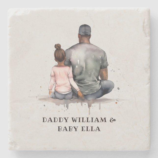 Black Father and Daughter Bond (4) Stone Coaster (Front)