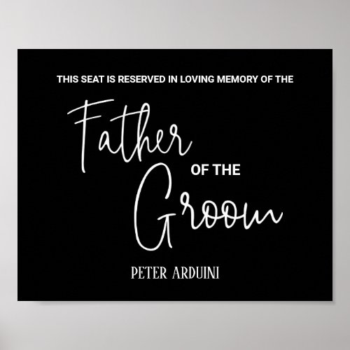Black Father of the Groom Memorial Seat Wedding Poster