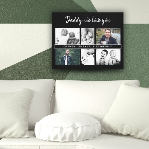 Black Father with Kids and Family Dad Photo Canvas Print
