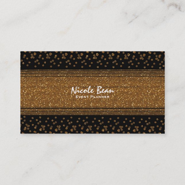 Black Faux Brushed Gold Glitter Business Cards (Front)