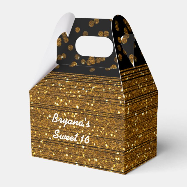 Black Faux Brushed Gold Glitter Favor Boxes (Front Side)