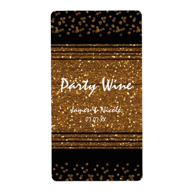 Black Faux Brushed Gold Glitter Party Invitations Label (Front)