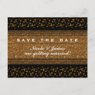 Black Faux Brushed Gold Save The Date Postcard
