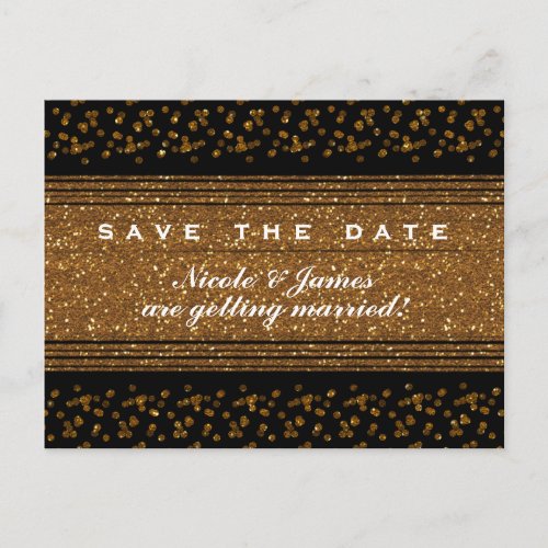 Black Faux Brushed Gold Save The Date Postcard