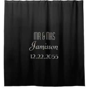 Black Faux Burlap Shower Curtain MR & MRS